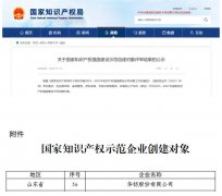 公司获国家知识产权强国建设示范企业创建对象